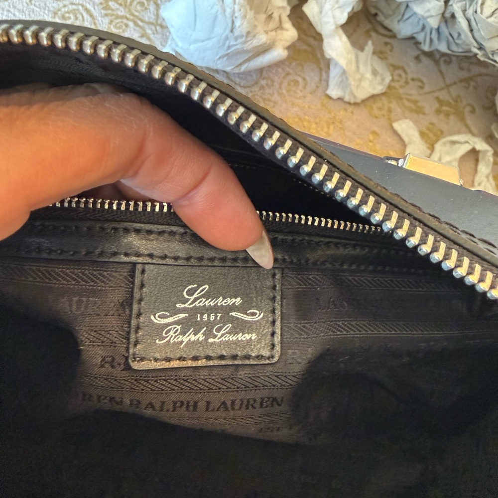 Ralph Lauren Blue and Black Leather Satchel with Silver Hardware - Picture 8 of 10